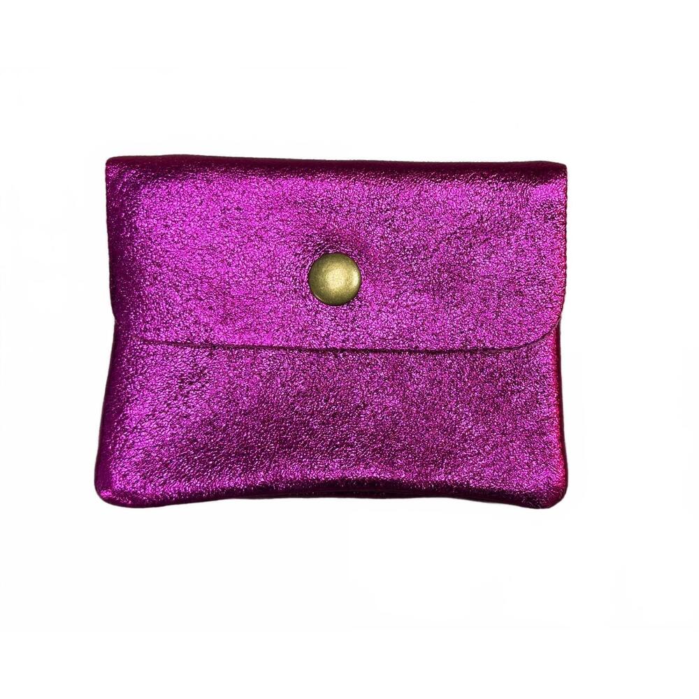 NEW TWO AMICIS women's metallic coin purse in fushia